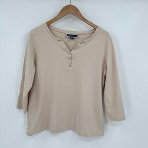 Karen Scott Beige 3-Button 3/4 Sleeve‎ Shirt Women's Sz L